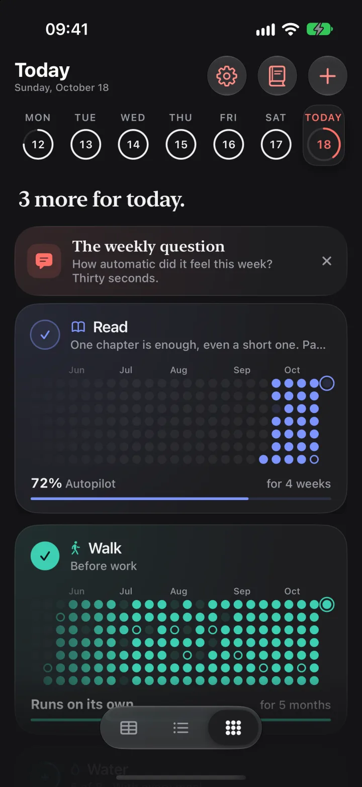 Today in Dotpilot: every habit as a card with its dot field