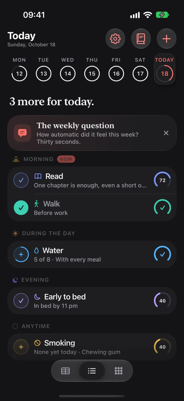 The day view, sorted by morning, daytime and evening